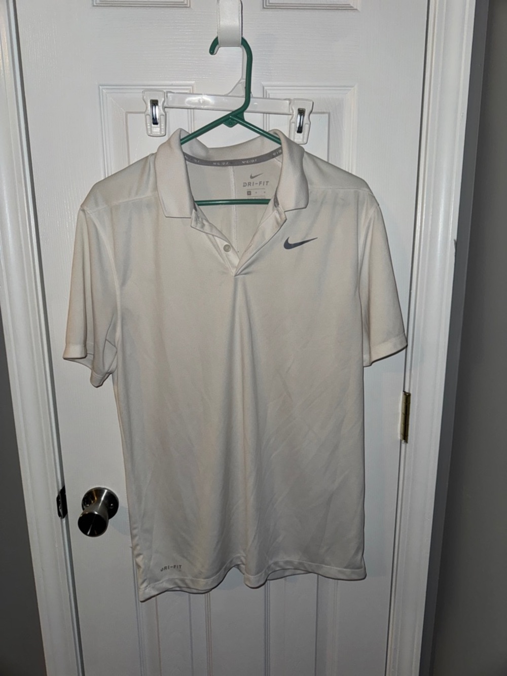 Nike White Men's Dri-FIT Polo with Gray Swoosh